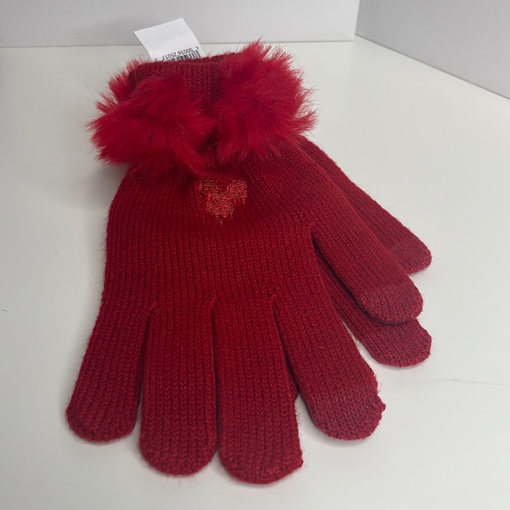 Disney Mickey Embroidered Red Pom Pom Knit Tech Gloves